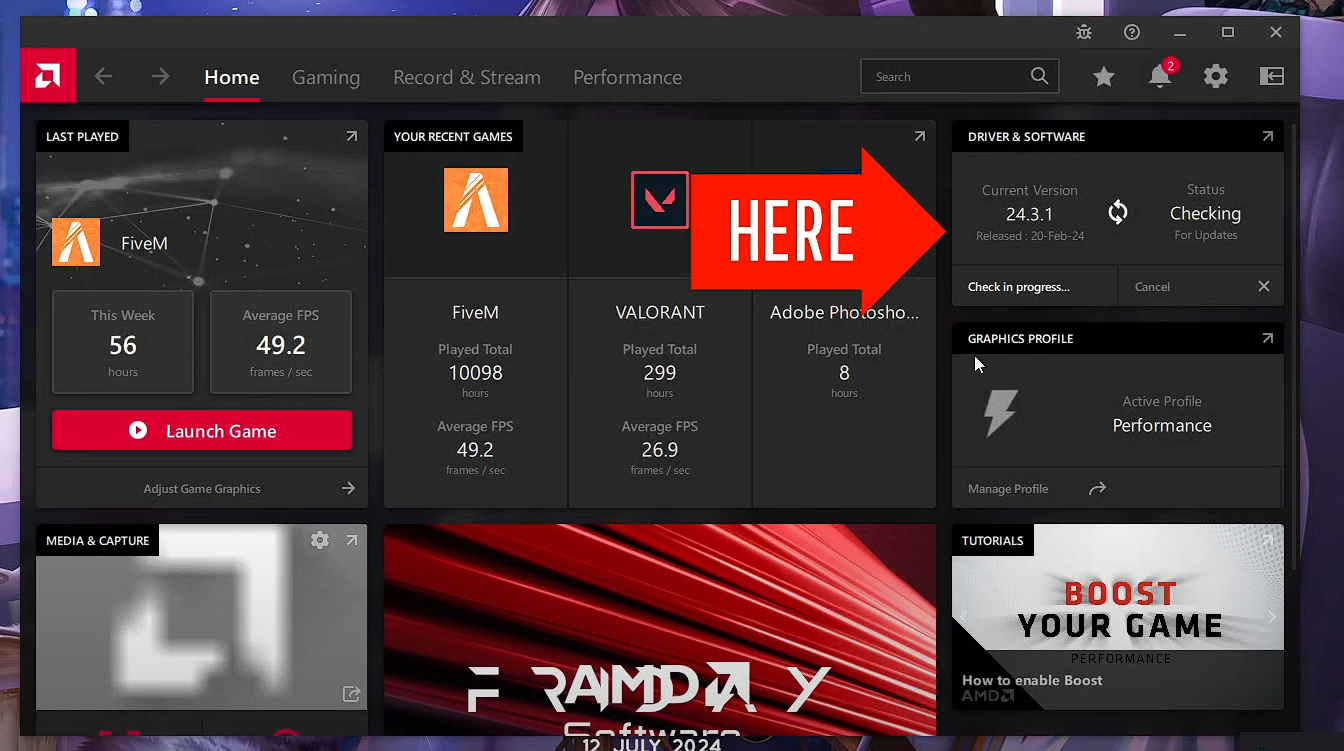 รูปตัวอย่างเปิด AMD Software